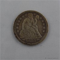 1853 Seated Liberty Silver Dime Coin with Arrows