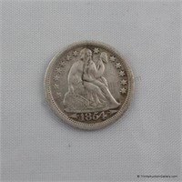 1854 Seated Liberty Silver Dime Coin with Arrows