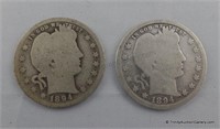 1894 and 1894-O Barber Silver Quarter Coins