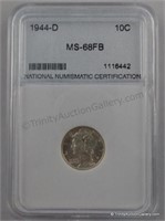 1944-D Mercury MS-66FB Silver Dime Coin