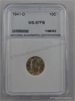 1941-D Mercury MS-67FB Silver Dime Coin