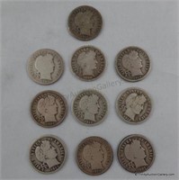 10 1898-1914 Barber Silver Dime Coins