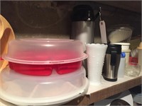 cake molds and shelf contents