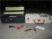 2 tackle boxes with contents/  fishing vest