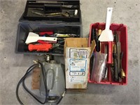electric motor, toolbox, tote with contents