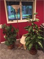 Torchiere Floor lamp/ table lamp/ 2 silk plants