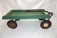 WOODEN PULL WAGON GREEN PAINT