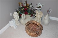 Decorative: 2 Swan Planters, Silk arrangement, Ang