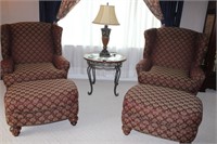 2 Alan White Accent Chairs with Ottomans