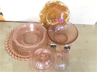 Carnival glass and pink glassware