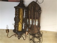 2 vintage hanging wooden lamps