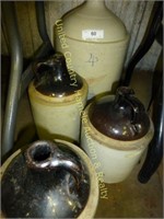 4 gallon Red Wing jug & 3 stoneware jugs