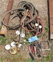 Set of oxy-acetylene gauges, hose and torch ends
