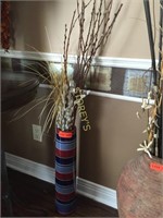 Stripped Vase w/ Faux Plants