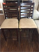 PAir of Ladder Back Beige Cushioned Bar Stools