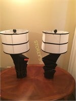 Pair of Black w/ White Shade Table Lamps - 30"