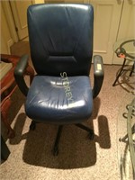 Blue Leather Rolling Office Chair