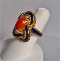 Gold, Enamel & Coral Nautical Knot Ring