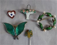 Sterling and Enamel Brooch Collection