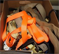 shelf lot box of ratchet straps & Lasso golf game