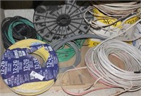 rolls of new electric cable and box lot of TV coax