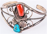 Jewelry Sterling Silver Coral & Turquoise Bracelet