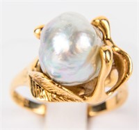 Jewelry 14kt Yellow Gold Large Pearl Cocktail Ring