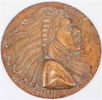 Antique Bronze Plaque Native American Wahkeehah