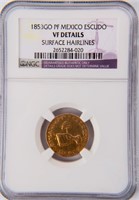 Coin Mexico 1853-Go PF 1 Escudo Gold Coin VF