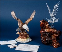 2 Eagle Figurines, Porcelain & Glass on Manzanita