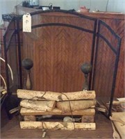 Fireplace screen, andirons,tools,log holders, logs