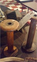 2 old wooden thread spools 1 marked Dixon's Make