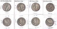 4 old US silver half dollars 1934d 1944d 1945d / p