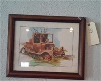 Old Ford car watercolor original artwork signed