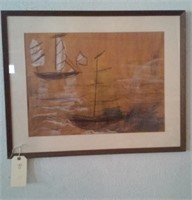 Original art pastel of sailboats harbor scene