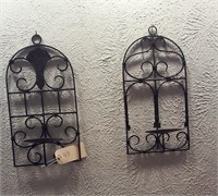 PAIR black wrought iron candle sconces 18" tall