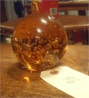 Gorgeous heavy amber glass paperweight bubble