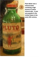 WOW old PLUTO WATER bottle w correct label & lid