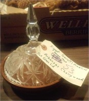 1920s artisan wooden bowl w cut glass lid Arkansas