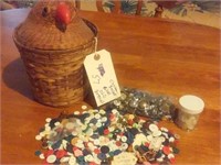 Old button collection in a chicken basket
