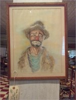 Orig pastel clown portrait signed by Joe Pratt