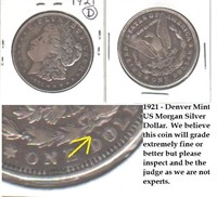 1921-D US Morgan silver dollar beautiful