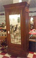 Tall antique oak chiffarobe w mirrored door & key