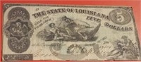 1862 Confederate Louisiana bearer currency $5