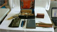 Old drafting tools, pens, miscellaneous office