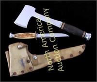 KA-BAR Knife & Hatchet with Elk Hide Scabbard