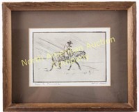 Original Ace Powell Cowboy on Horseback Etching