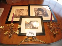 Asst. of 3 Black Framed Pictures, 2 Wall candle Hr