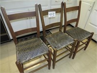 (3) Antique Mule Back Cane Bottom Chairs