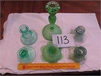 (6) Antique Green Glass Candlestick Holders